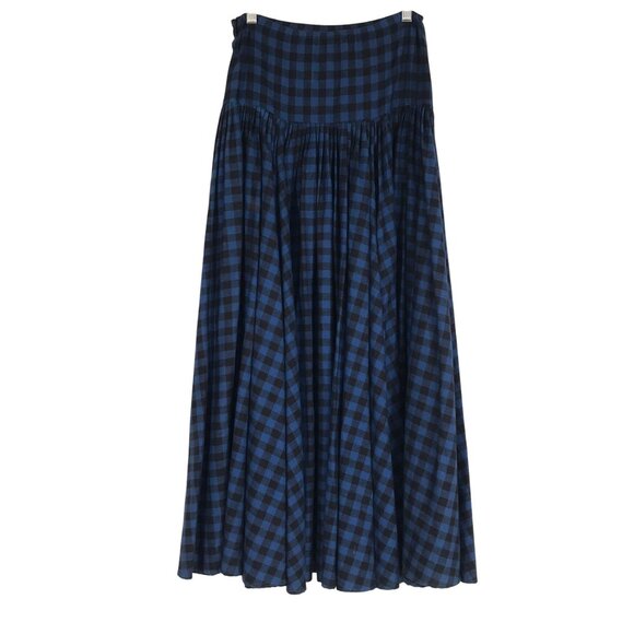 NORMA KAMALI - WOMEN'S SMALL -BLUE/BLACK PLAID FLANNEL ELASTIC WAIST  SKIRT - Picture 1 of 7